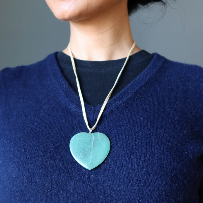 Green Aventurine Necklace My Big Bountiful Heart on Leather