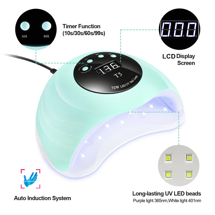 Green LED Nail Lamp 48W UV LED Gel Nail Lamp with 4 Timers 10s/30s/60s/99s Auto Sensor