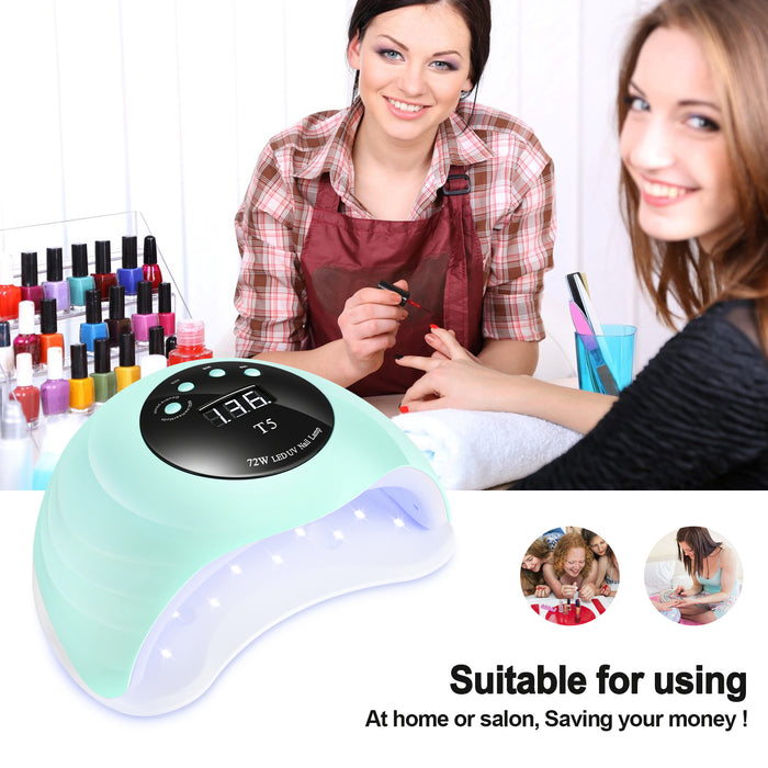 Green LED Nail Lamp 48W UV LED Gel Nail Lamp with 4 Timers 10s/30s/60s/99s Auto Sensor