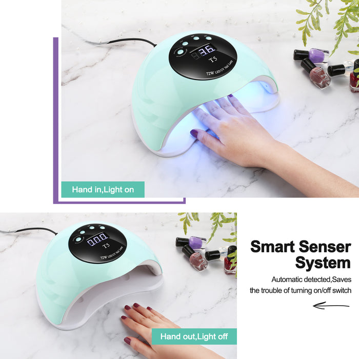 Green LED Nail Lamp 48W UV LED Gel Nail Lamp with 4 Timers 10s/30s/60s/99s Auto Sensor