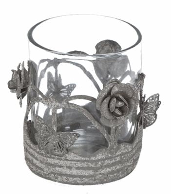 Grey Floral Votive Holder