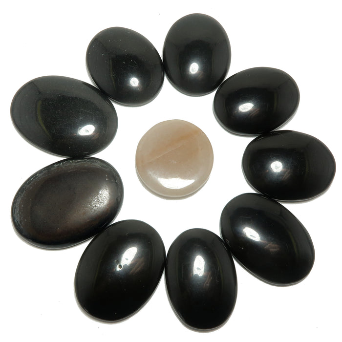 Grid Crystal Bundle of 10 Black Blackstone Oval Cabochon Orange Aventurine