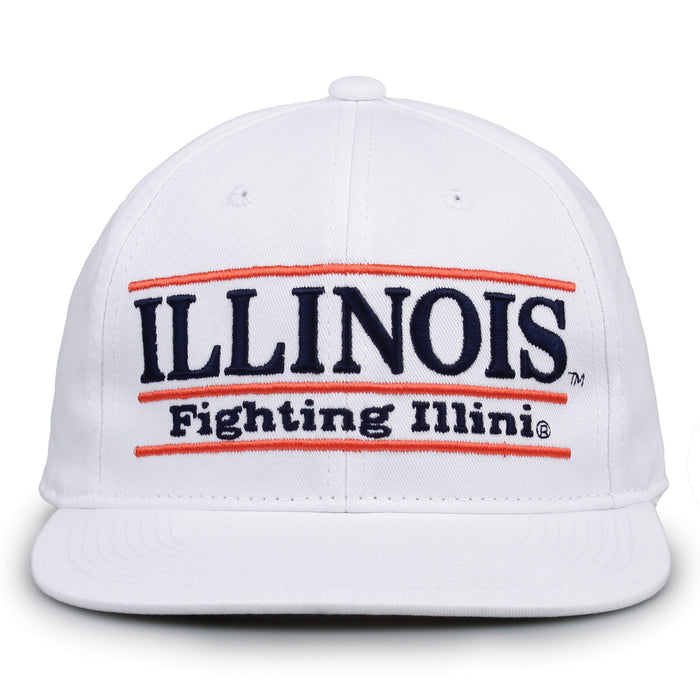 Illinois Retro Bar snapback hat in white, front view