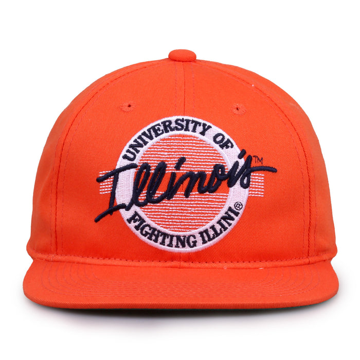 Illinois Retro Circle snapback hat in orange, front view