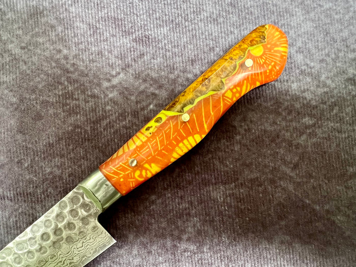 Custom Tsunehisa VG10 Damascus Hammered Western Petty 135mm - Parasol