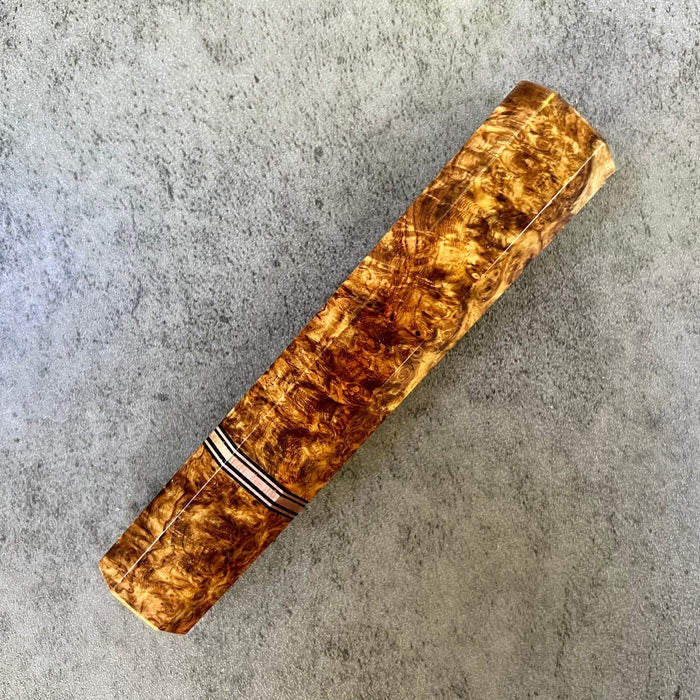 Custom Japanese Knife handle (wa handle)  for 210mm:   Amboyna burl and copper
