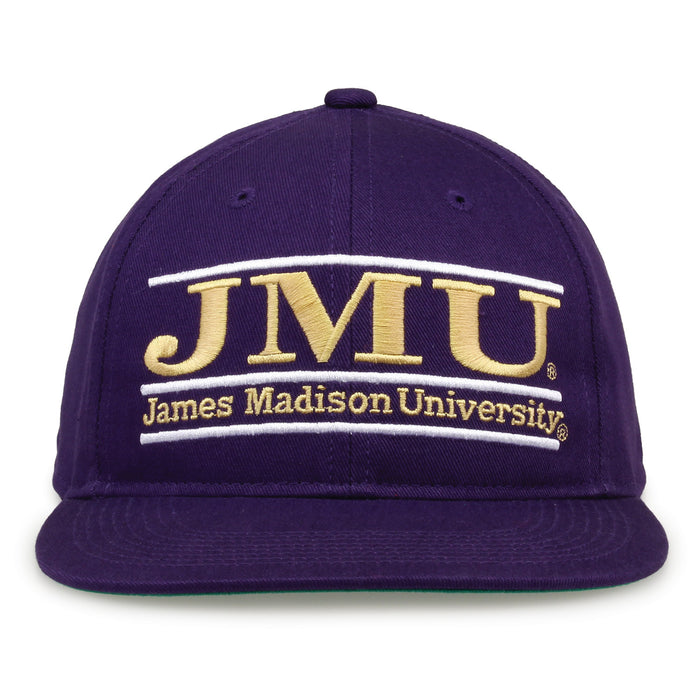 James Madison Retro Bar snapback hat in purple, front view