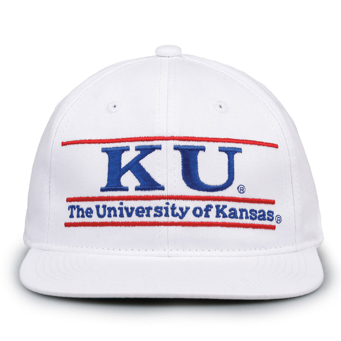 Kansas Retro Bar snapback hat in white, front view