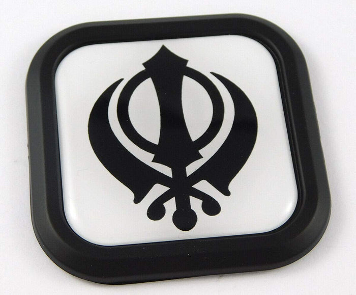 Khanda Symbol Square Black rim Emblem Car 3D Decal Badge Bumper 2"