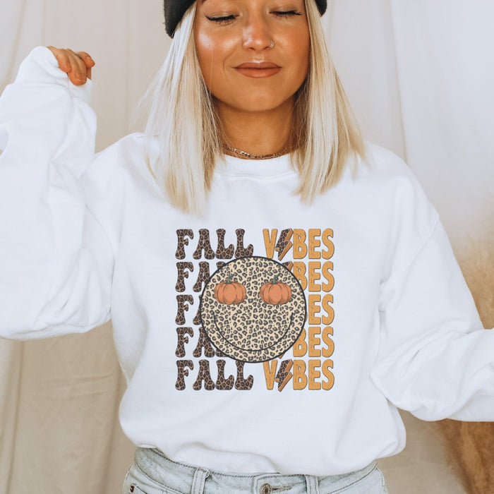 Leopard Smiley Fall Vibes Crewneck Sweatshirt - Trendznmore