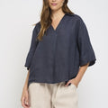 Linen Half Sleeve Pullover - Midnight Navy (Only L + XL Left)