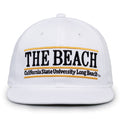 Long Beach Retro Bar snapback hat in white, front view