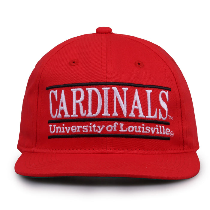 Louisville Retro Bar snapback hat in red, front view
