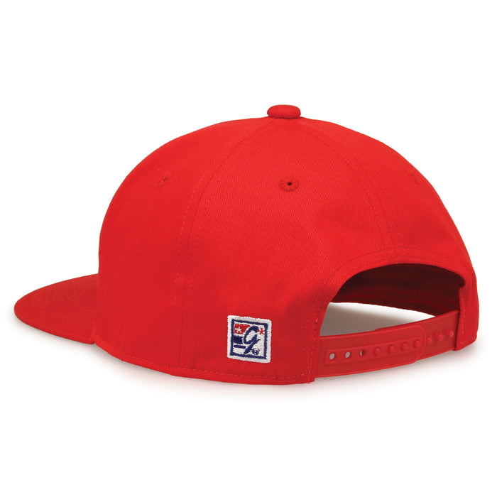 Louisville Retro Bar snapback hat in red, rear view showing the adjustable snap closure
