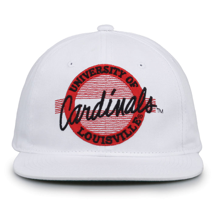 Louisville Retro Circle snapback hat in white, front view