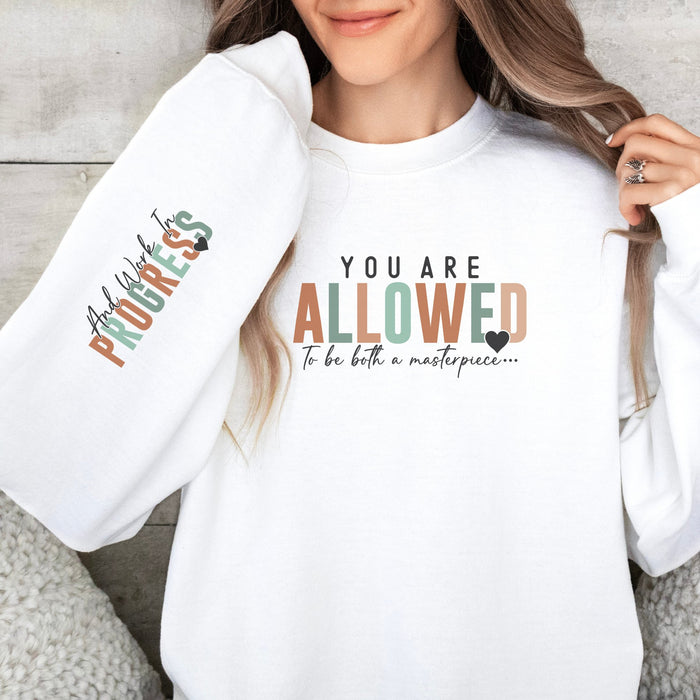 Masterpiece and Work in Progress W/ Sleeve Design Crewneck Sweatshirt - Trendznmore