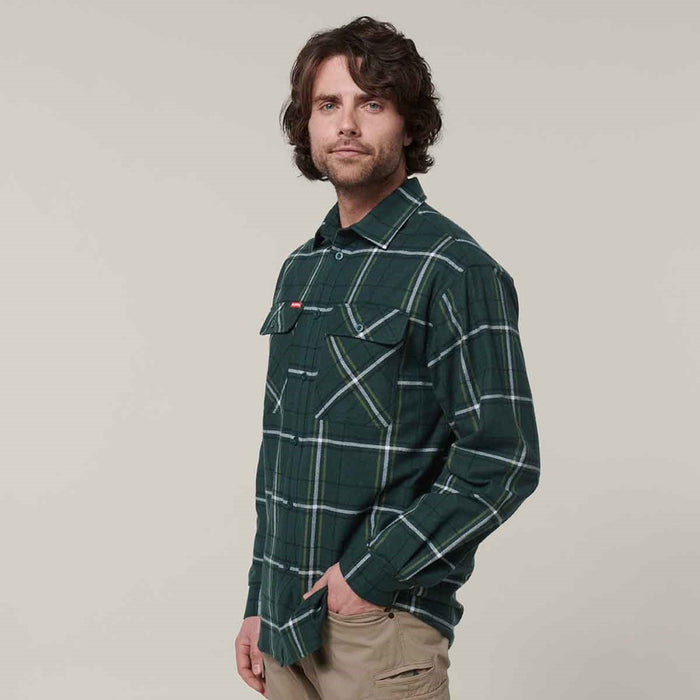 Hard Yakka Men's Lightweight Check Flannel Shirt Green