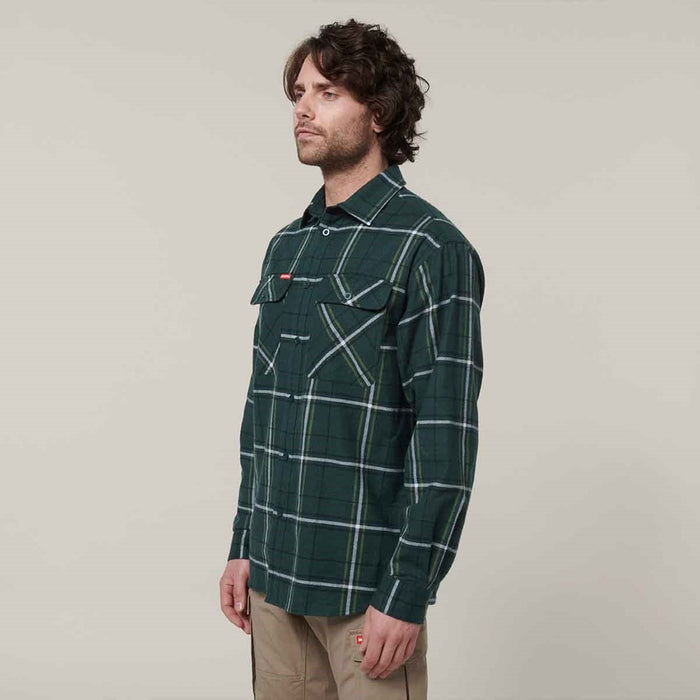 Hard Yakka Men's Lightweight Check Flannel Shirt Green