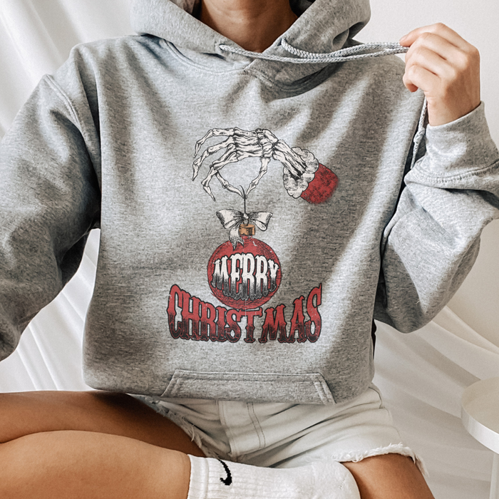 Merry Christmas Red-n-Black Skeleton Grunge Hoodie