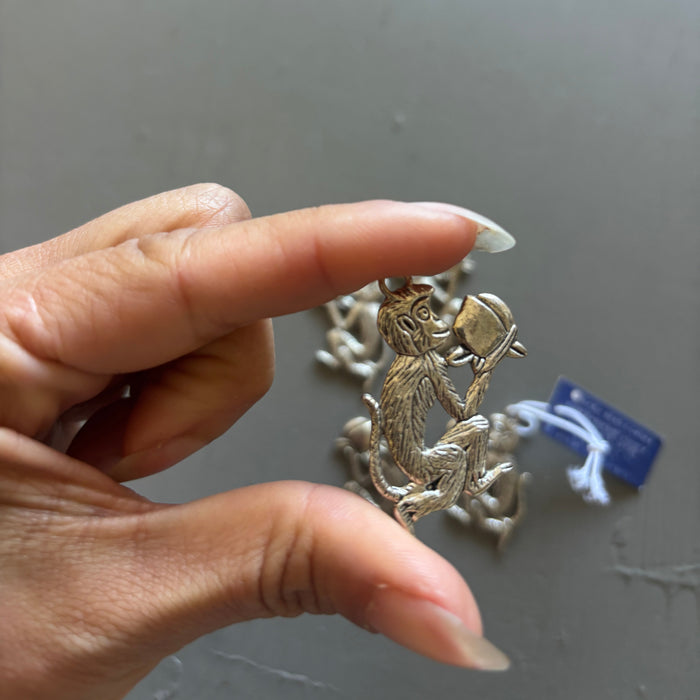 Metal Charm Bundle: 5 Silver Monkey Coconut Pendants