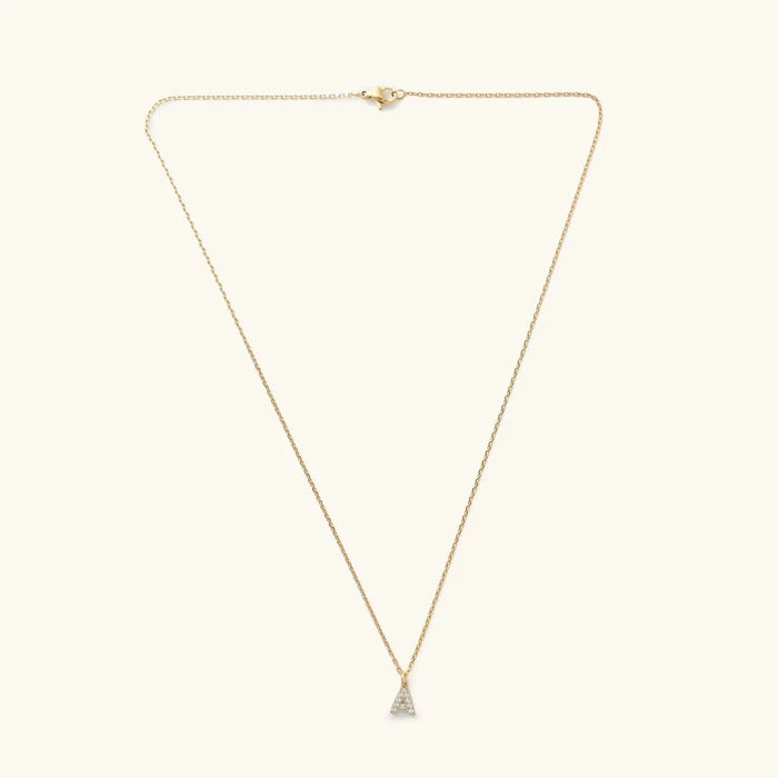Mini Crystal Initial Charm Necklace- Waterproof