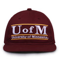 Minnesota Retro Bar snapback hat in maroon, front view