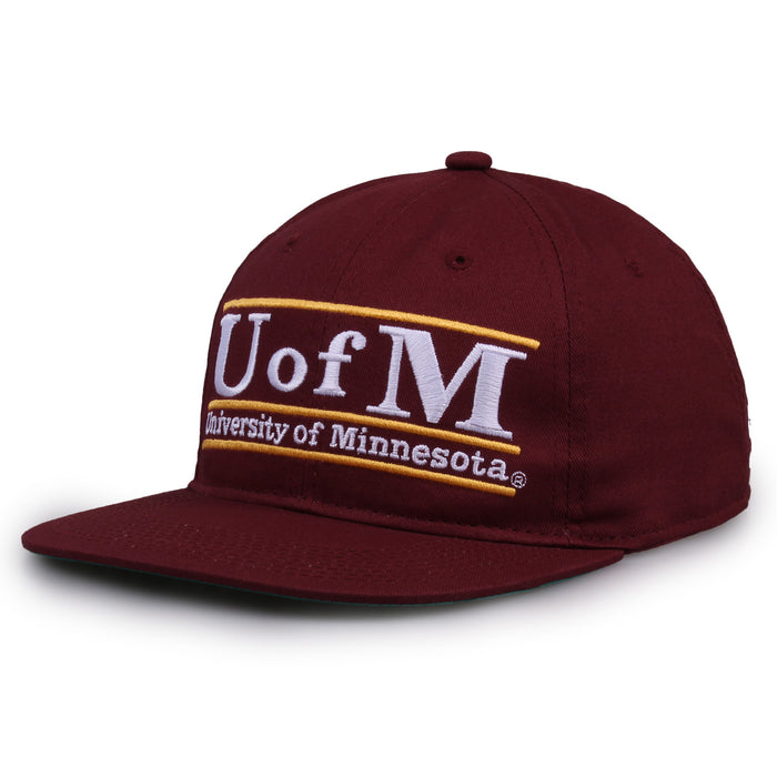 Minnesota Retro Bar snapback hat in maroon, angled view