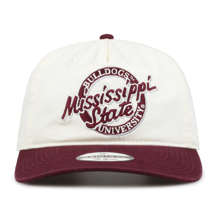 Miss State Original Circle snapback hat with embroidered school design, front view