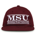 Mississippi State Retro Bar snapback hat in maroon, front view