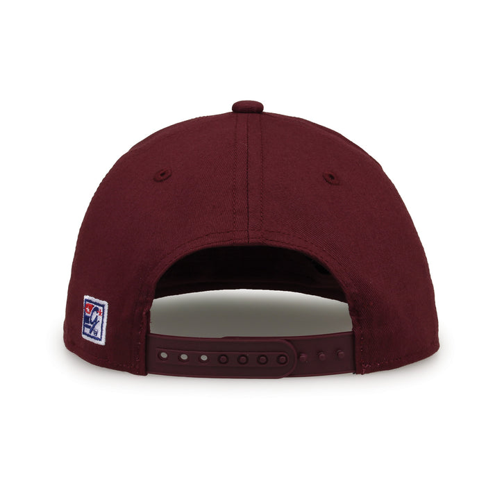 Mississippi State Retro Bar snapback hat in maroon, straight rear view showing the adjustable snap closure