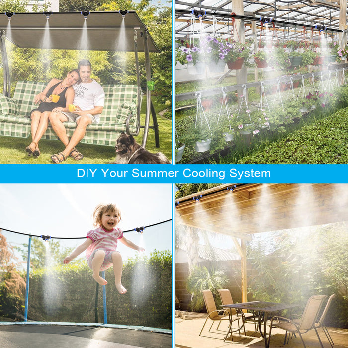 Mist Cooling System 26Ft Line + 10 T-Joint Nozzles Water Sprayer Patio Garden Lawn