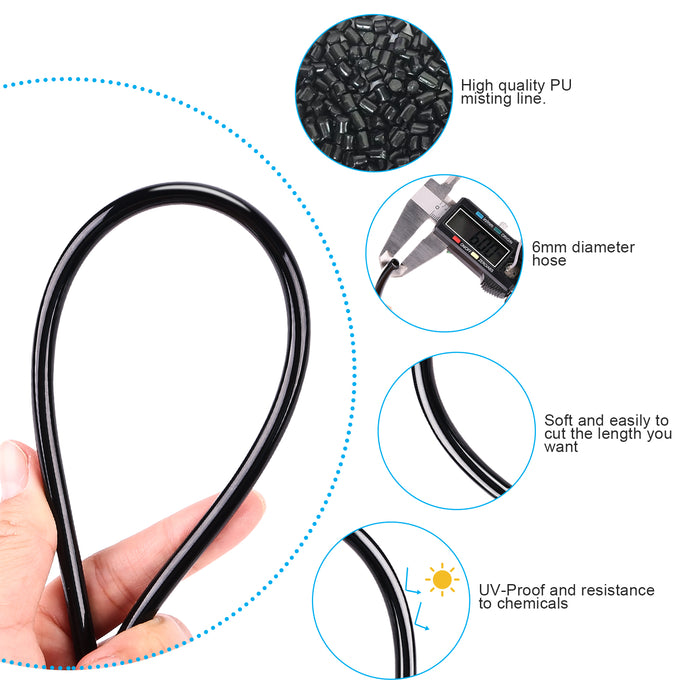 Mist Cooling System 26Ft Line + 10 T-Joint Nozzles Water Sprayer Patio Garden Lawn