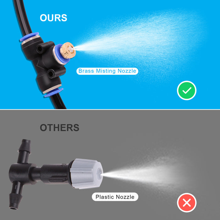Mist Cooling System 26Ft Line + 10 T-Joint Nozzles Water Sprayer Patio Garden Lawn