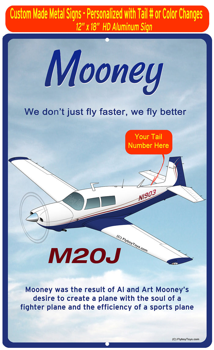 Mooney M20J / 201 (Blue/Tan/Red) HD Airplane Sign