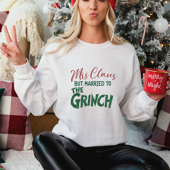 Mrs. Claus but married the Grinch sweatshirt Christmas Sweatshirt - Trendznmore
