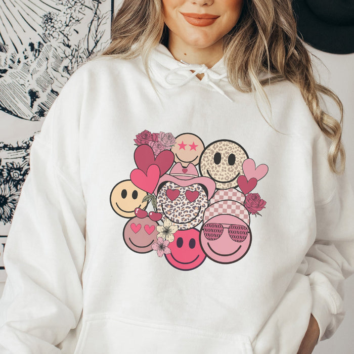 Multi Smiley Cowboy Valentines Hoodie - Trendznmore