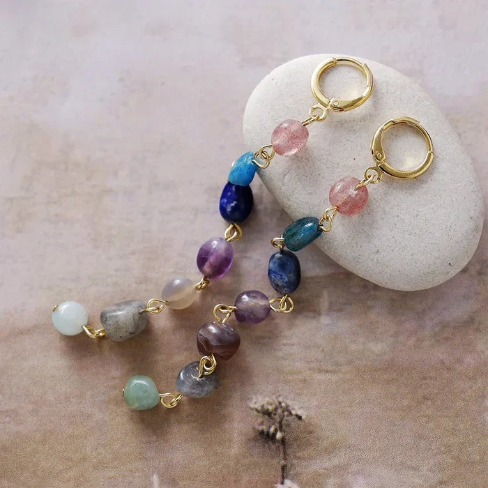 Natural 7 Stones Long Earrings