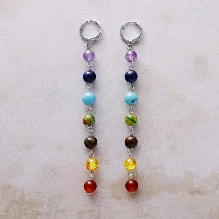 Natural 7 Stones Long Earrings