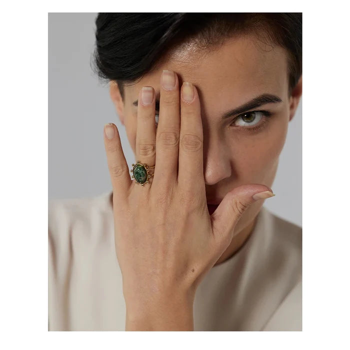 Natural African Turquoise Gold Plated Boho Ring