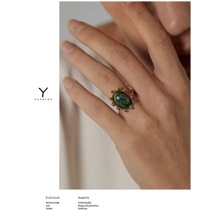 Natural African Turquoise Gold Plated Boho Ring