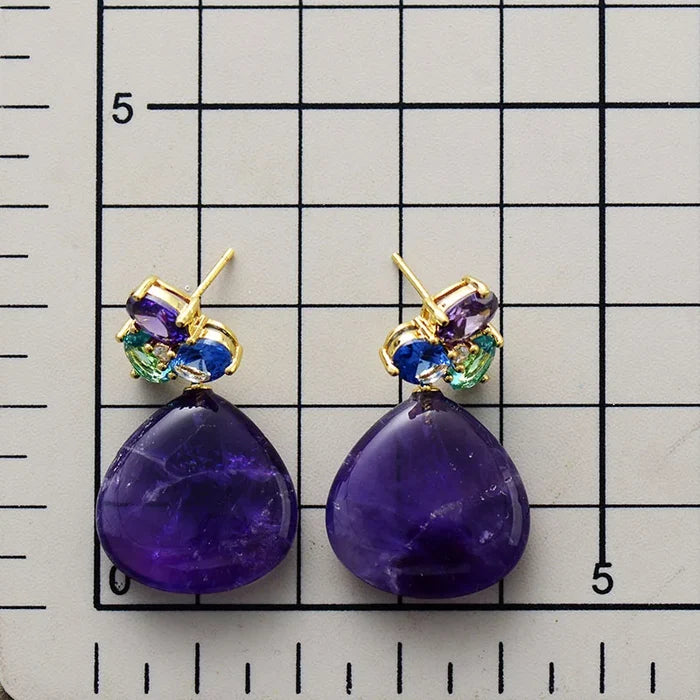 Natural Amethyst Gold Plated Chic Earrings