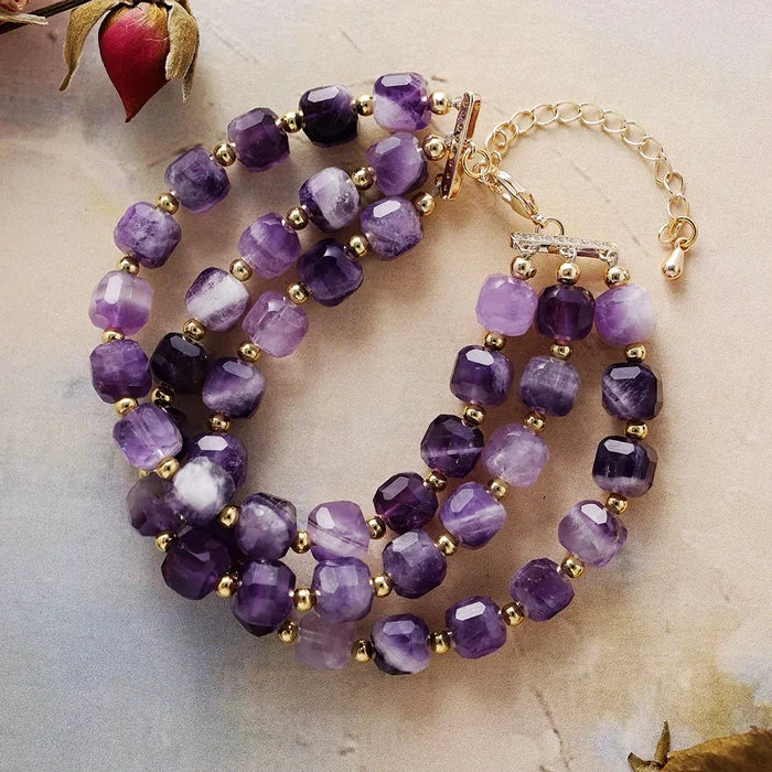 Natural Amethyst Multilayered Cuff Bracelet Healing