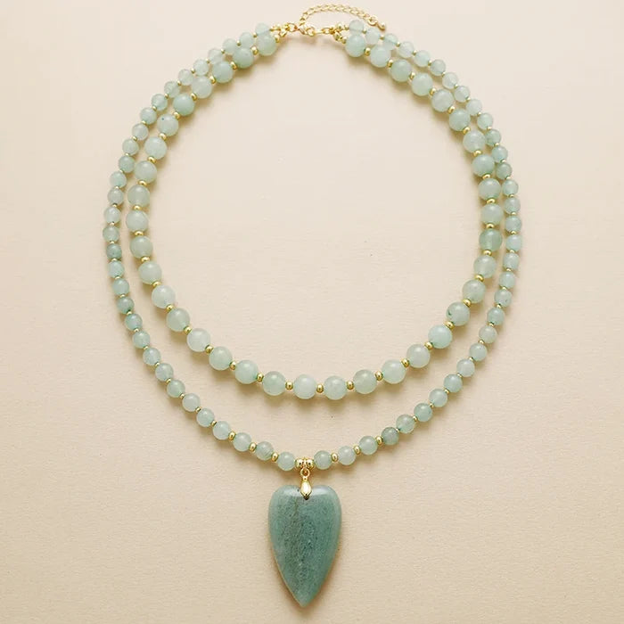 Natural Aventurine Heart Pendant Layered Necklace