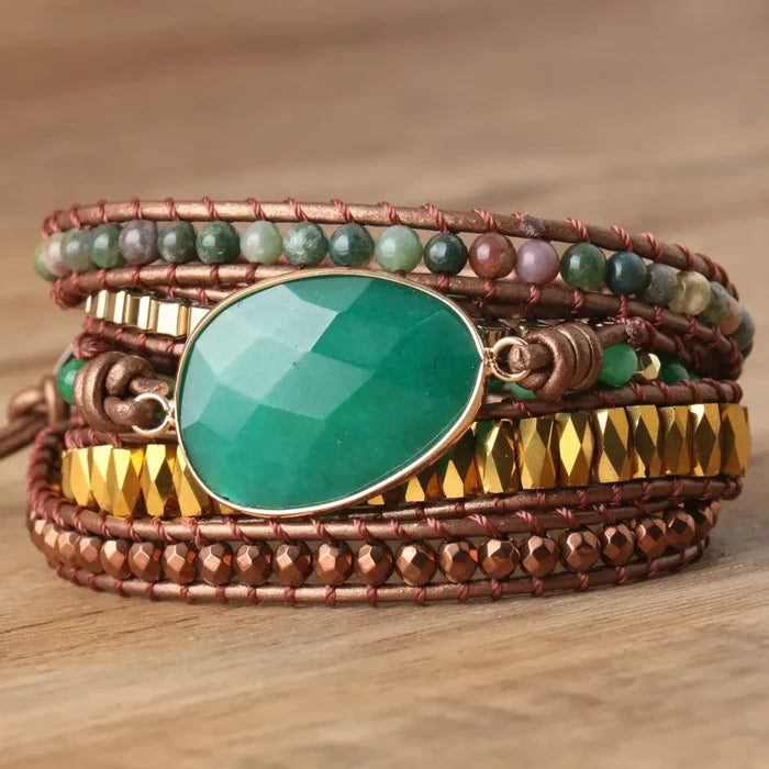 Natural Aventurine & Indian Agate Wrap Bracelet