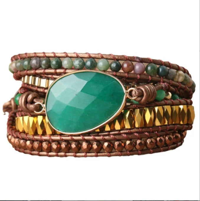 Natural Aventurine & Indian Agate Wrap Bracelet