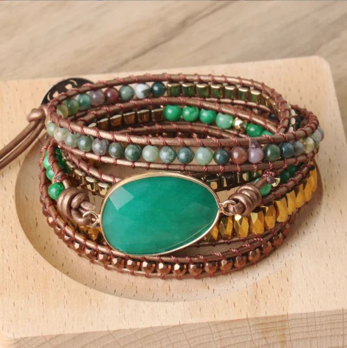 Natural Aventurine & Indian Agate Wrap Bracelet