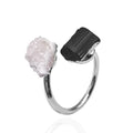 Natural Black Tourmaline & Clear Quartz Open Adjustable Ring