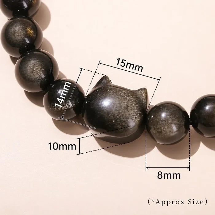 Natural Gold / Silver Sheen Obsidian Cat Bracelet