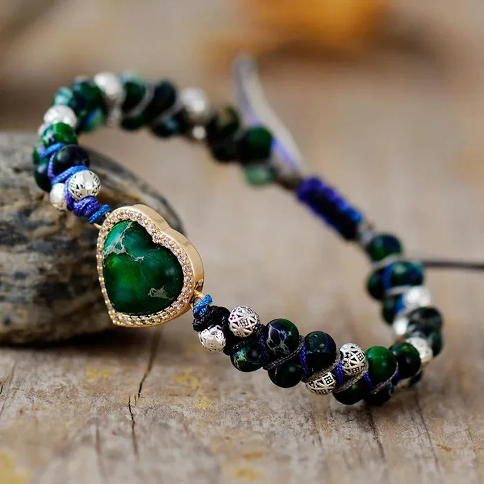 Natural Green Jasper & Heart Wrap Bracelet