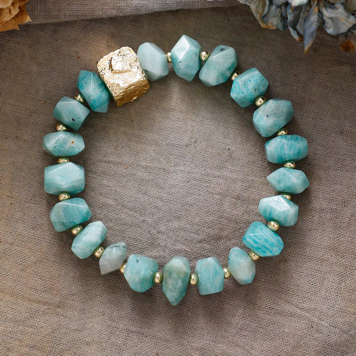 Natural Irregular Amazonite Bracelet with Gold Plated Accent